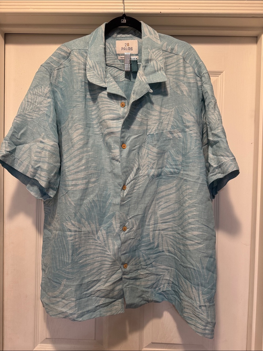 28 Palms Light Blue Palm-Print Short Sleeve Button-Down Shirt